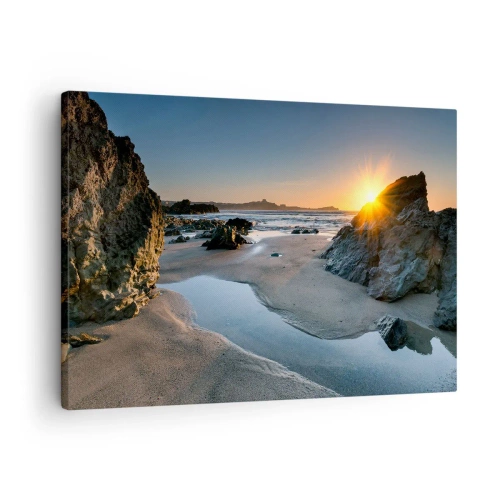 Quadro su tela - Stampe su Tela - Tramonto pittoresco su una spiaggia rocciosa - 70x50cm - Mai toccate da mano umana - Decorazione murale moderna per soggiorno e camera da letto ARTTOR