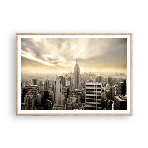 Poster in cornice rovere chiaro - New York in grigio - 100x70 cm