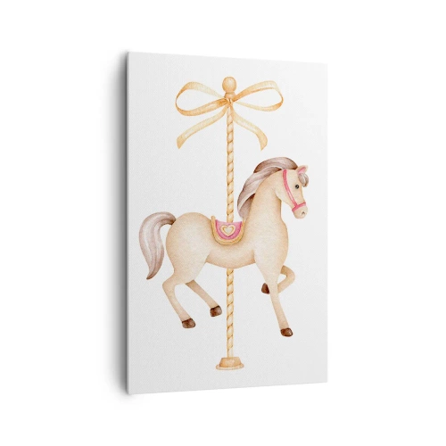Quadro su tela - Stampe su Tela - Un cavallo da giostra con un fiocco in delicati colori pastello - 80x120cm - Trotto aggraziato - Decorazione murale moderna per soggiorno e camera da letto ARTTOR