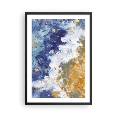 Poster in cornice nera - Una composizione astratta nei toni del blu, bianco e oro. - 50x70cm - La danza degli elementi - Decorazione murale moderna per soggiorno e camera da letto ARTTOR