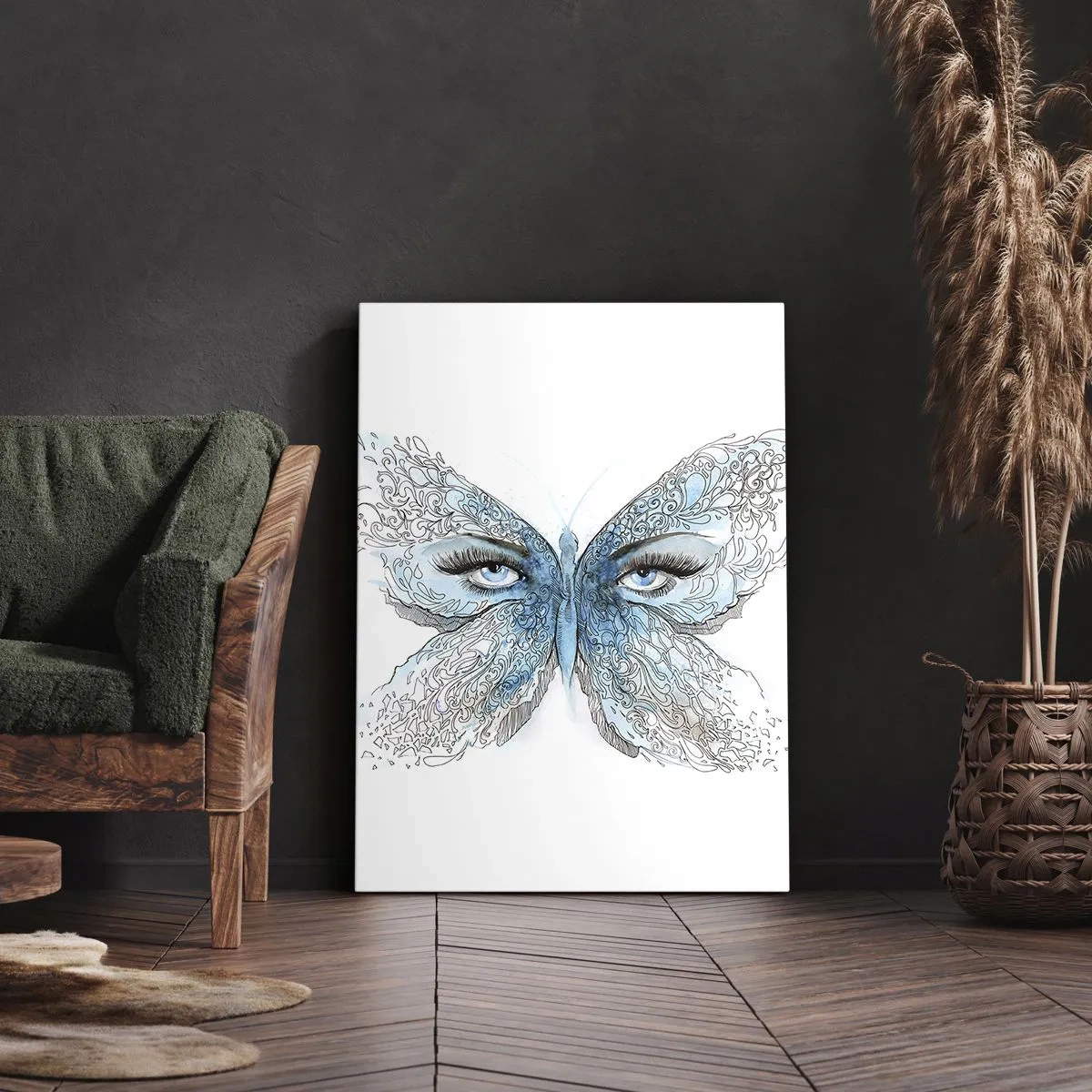 Quadro su tela - Stampe su Tela - Acquerello artistico di una farfalla con gli occhi azzurri - 50x70cm - Argo azzurro - Decorazione murale moderna per soggiorno e camera da letto ARTTOR