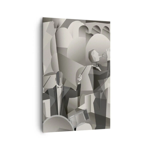 Quadro su tela - Stampe su Tela - Scena astratta con musicisti jazz in tonalità di grigio. - 80x120cm - Nello spazio dei suono - Decorazione murale moderna per soggiorno e camera da letto ARTTOR
