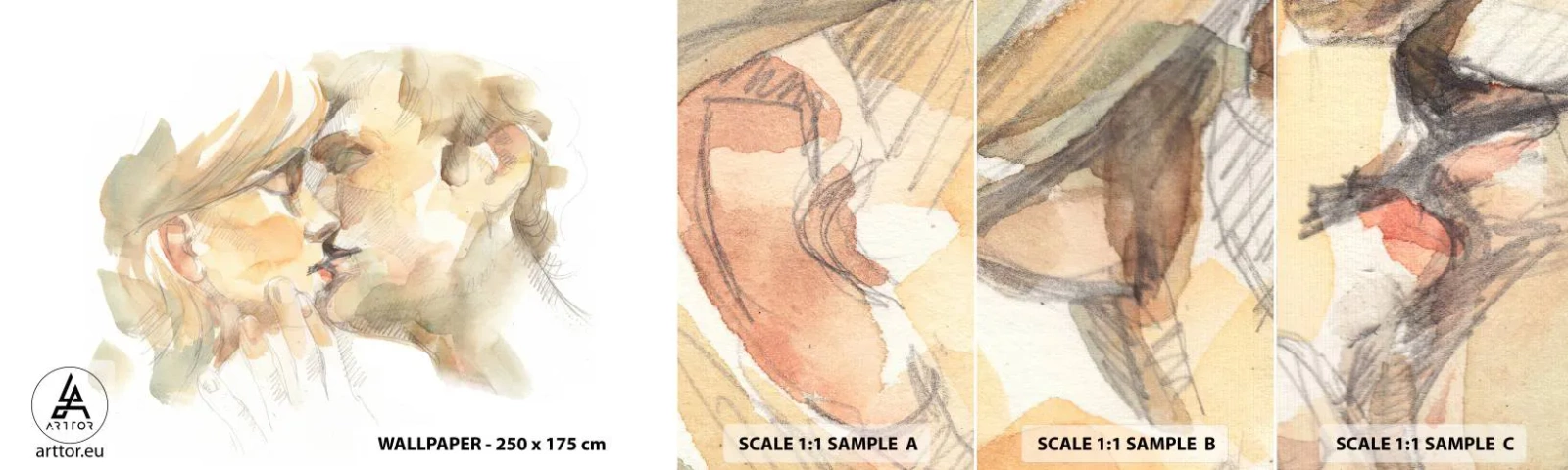 Campione Di Fotomurale Standard Eco - Sarà l'anima gemella? - Coppia innamorata, Bacio, Pezzo - 100x30 cm