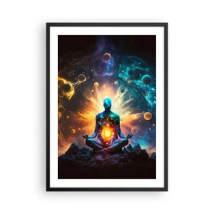 Poster in cornice nera - Una figura in meditazione in un'aura cosmica piena di energia - 50x70cm - Pace cosmica - Decorazione murale moderna per soggiorno e camera da letto ARTTOR