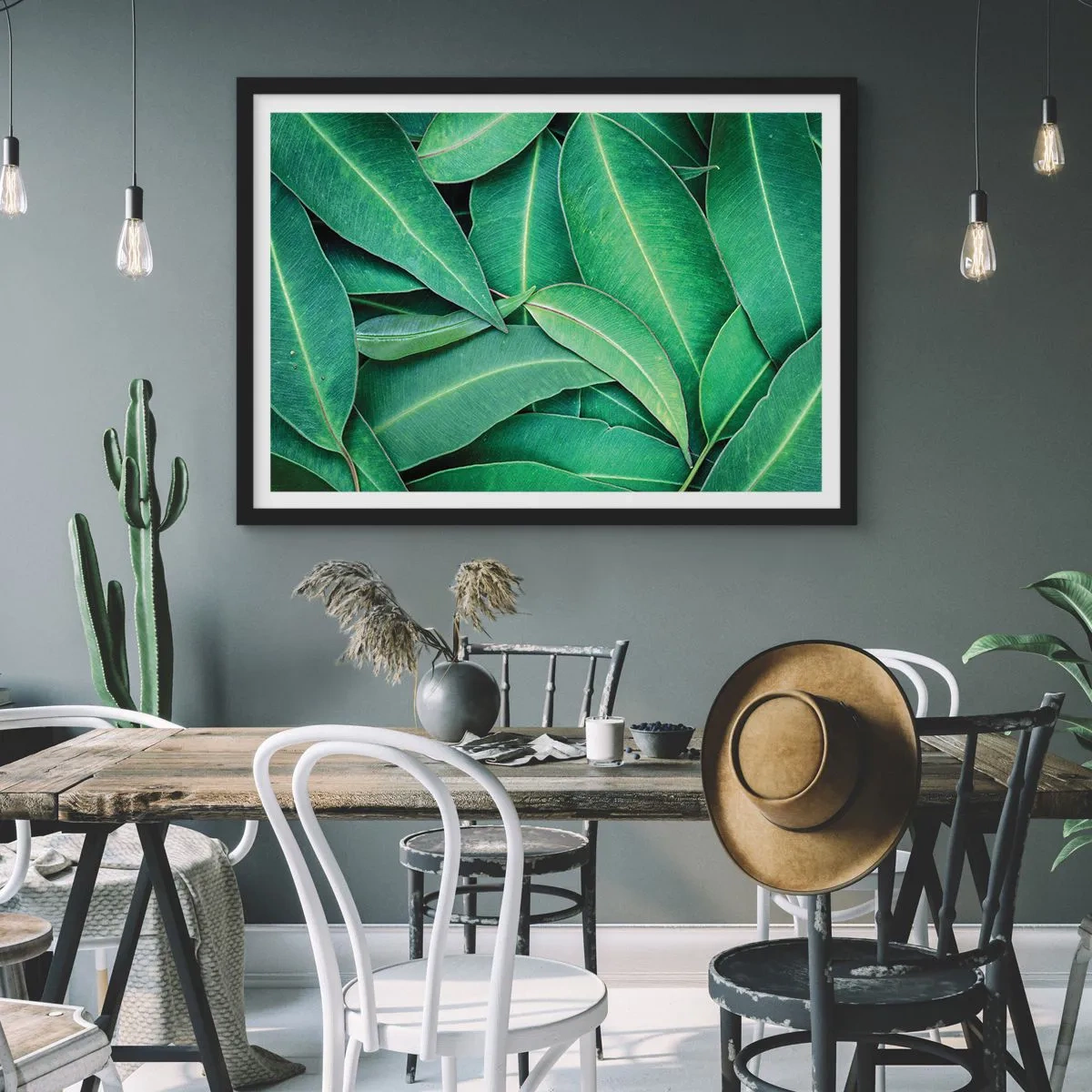 Poster in cornice nera - Primo piano di foglie verdi che creano un motivo naturale - 70x50cm - Succosi e freschi - Decorazione murale moderna per soggiorno e camera da letto ARTTOR