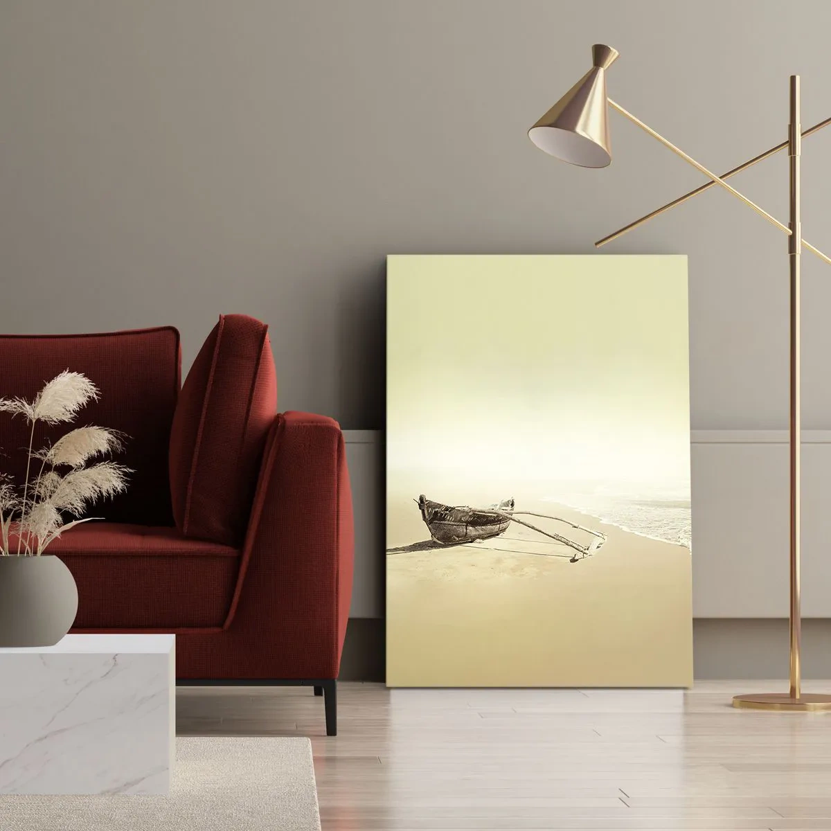 Quadro su tela - Stampe su Tela - Vecchia barca da pesca su una spiaggia sabbiosa - 50x70cm - Ricordo dei mari del sud - Decorazione murale moderna per soggiorno e camera da letto ARTTOR