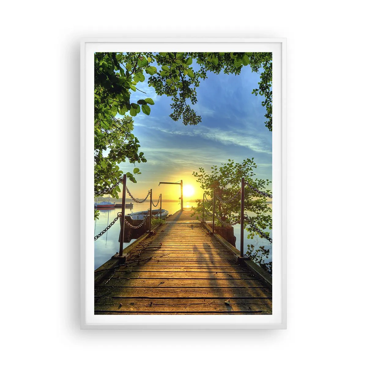 Poster in cornice bianca - Tramonto sul lago - 70x100 cm
