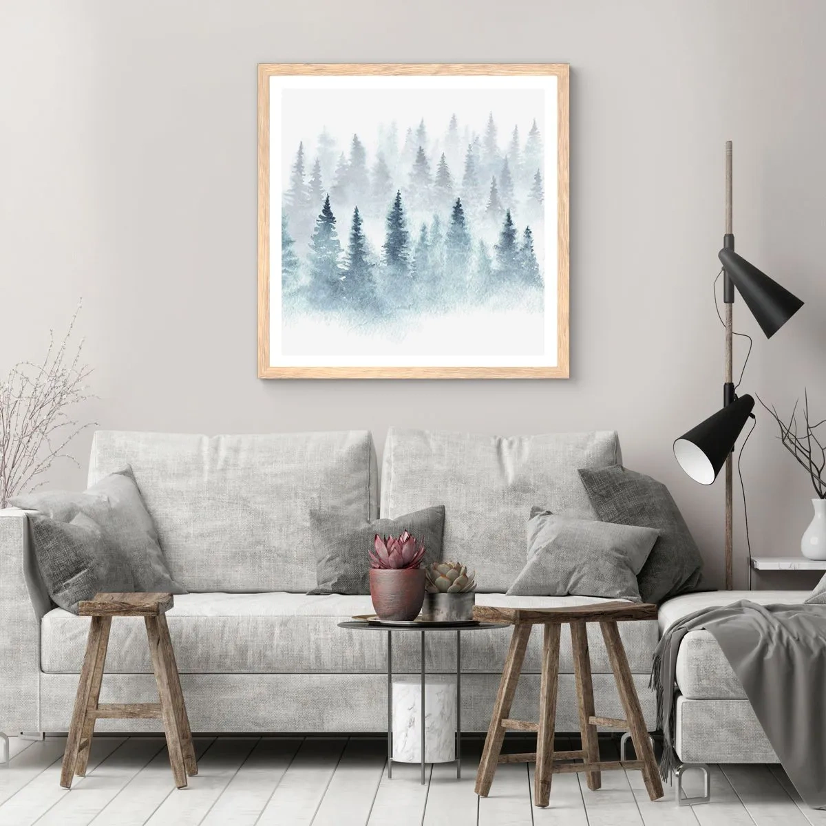 Poster in cornice rovere chiaro - Avvolti nella nebbia - 60x60 cm