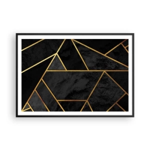Poster in cornice nera - Motivo geometrico dorato su sfondo nero - 100x70cm - Oscurità e luce - Decorazione murale moderna per soggiorno e camera da letto ARTTOR