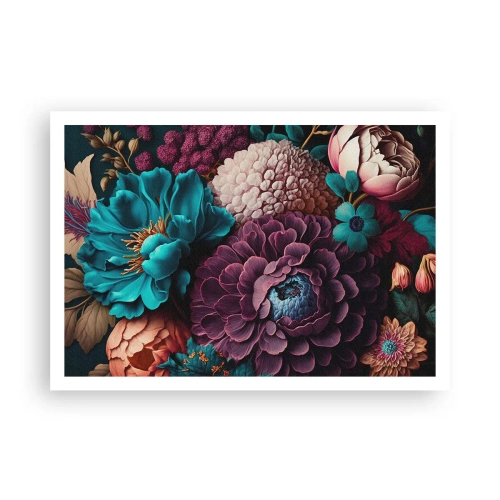 Poster - Un mazzo di fiori dai colori intensi su uno sfondo scuro - 100x70cm - Ricchezza della natura - Decorazione murale moderna per soggiorno e camera da letto ARTTOR