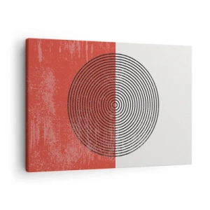 Quadro su tela - Stampe su Tela - Motivo geometrico con cerchi concentrici su sfondo rosso e bianco - 70x50cm - Dritto al centro - Decorazione murale moderna per soggiorno e camera da letto ARTTOR