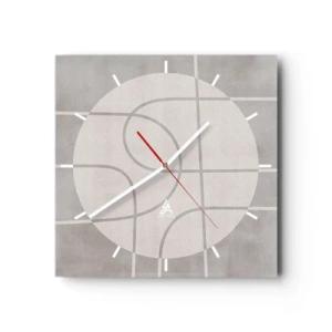Orologio da parete - Orologio in Vetro - Motivo geometrico nei toni del grigio e del bianco - 30x30cm - Tondo e dritto - Decorazione murale moderna per soggiorno e camera da letto ARTTOR