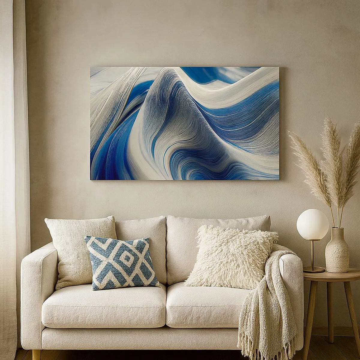 Quadro su tela - Stampe su Tela - Fluidità di blu e di bianco - 100x40 cm