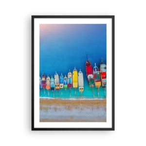 Poster in cornice nera - Barche colorate sul mare blu - 50x70cm - A volo d'uccello - Decorazione murale moderna per soggiorno e camera da letto ARTTOR