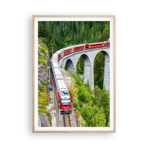Poster in cornice rovere chiaro - Il treno tra i monti - 70x100 cm
