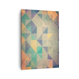Quadro su tela - Stampe su Tela - Una composizione colorata di triangoli geometrici in tonalità pastello. - 70x100cm - La repubblica dei triangoli - Decorazione murale moderna per soggiorno e camera da letto ARTTOR