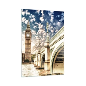 Quadro su vetro - Big Ben e Westminster Bridge a Londra - 50x70cm - Cirri sul Tamigi - Decorazione murale moderna per soggiorno e camera da letto ARTTOR