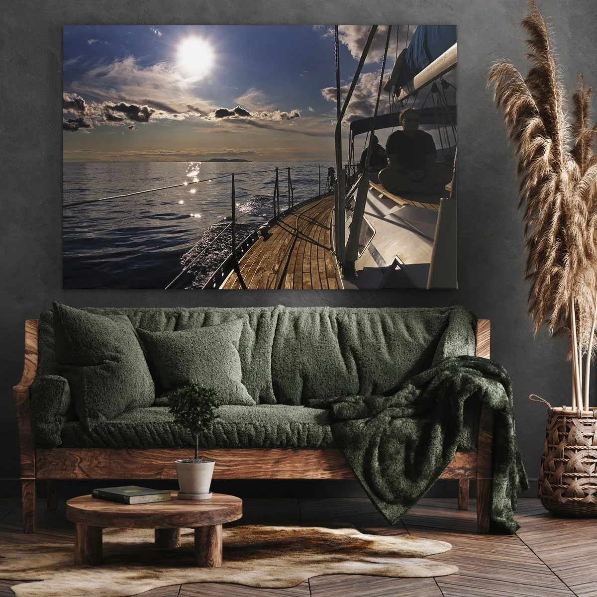 Quadro su tela - Stampe su Tela - Una crociera in yacht sul mare al tramonto - 70x50cm - A vele spiegate verso il sole - Decorazione murale moderna per soggiorno e camera da letto ARTTOR