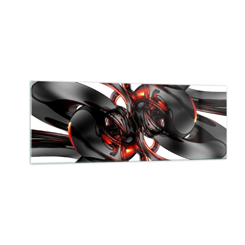 Quadro su vetro - Grafica 3D astratta con elementi neri e rossi - 140x50cm - Movimento in grafite e rosso - Decorazione murale moderna per soggiorno e camera da letto ARTTOR