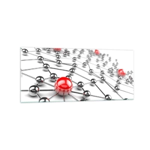 Quadro su vetro - Una rete di palline metalliche con accenti rossi - 120x50cm - Rete argentea - Decorazione murale moderna per soggiorno e camera da letto ARTTOR