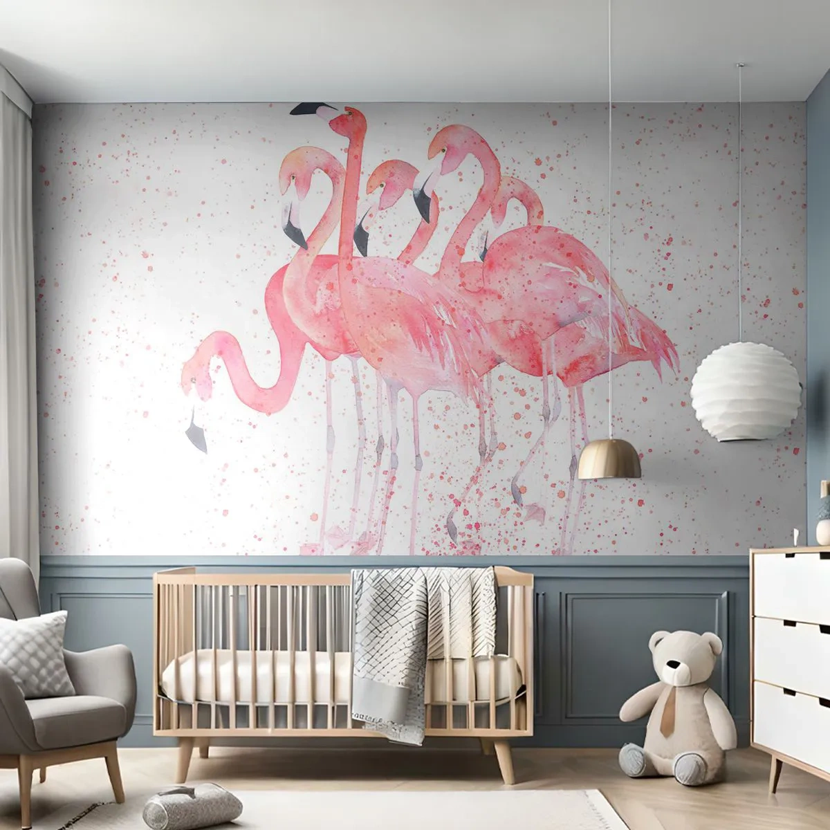 Fotomurali Premium Sand - Gruppo in rosa - Fenicotteri, Uccelli, Grafica - 350x256 cm