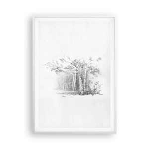 Poster in cornice bianca - La luce della foresta di betulle - 70x100 cm