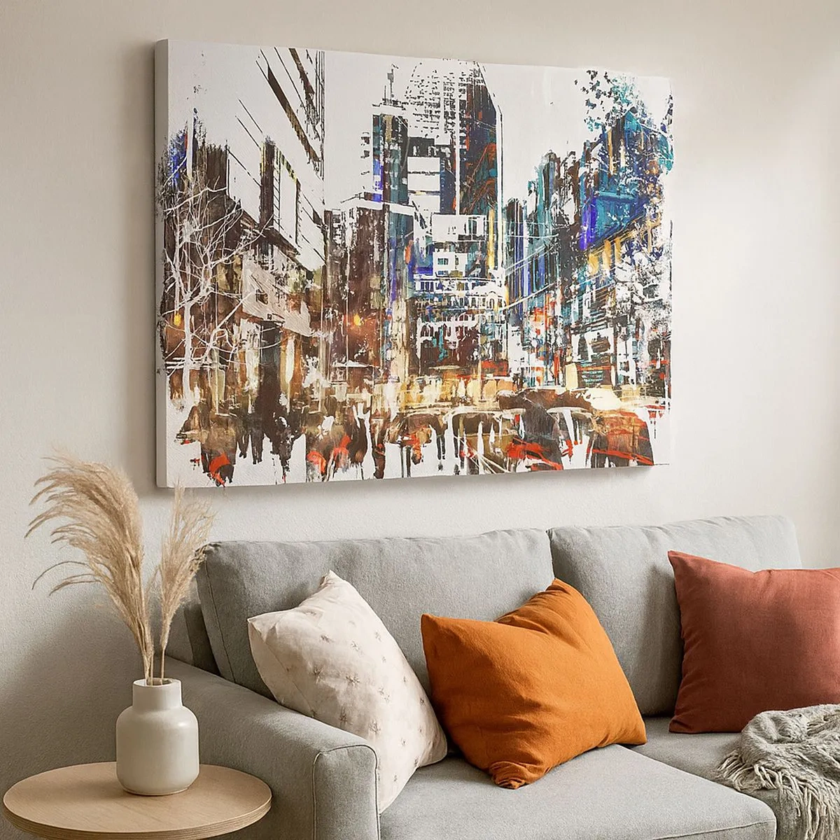 Quadro su tela - Stampe su Tela - Un paesaggio urbano moderno in stile artistico - 70x50cm - Città lampeggiante - Decorazione murale moderna per soggiorno e camera da letto ARTTOR