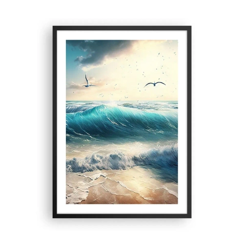 Poster in cornice nera - Onde turchesi che si infrangono sulla riva - 50x70cm - Mormora solo per te - Decorazione murale moderna per soggiorno e camera da letto ARTTOR