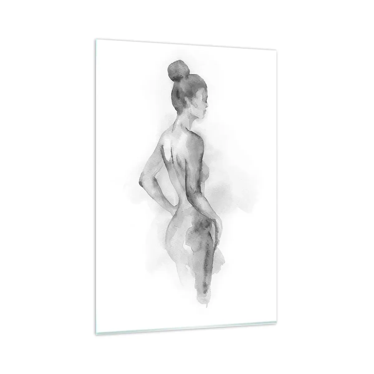 Quadro su vetro - Schizzo ad acquerello di una silhouette femminile - 80x120cm - Bella come un quadro - Decorazione murale moderna per soggiorno e camera da letto ARTTOR
