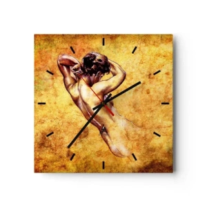 Orologio da parete - Orologio in Vetro - Nudo femminile artistico su sfondo dorato in stile classico - 30x30cm - Nuda, ma sempre misteriosa - Decorazione murale moderna per soggiorno e camera da letto ARTTOR