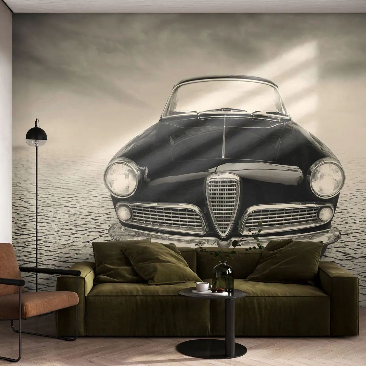 Fotomurali Premium Sand - Come non amarmi? - Auto, Vintage ▾, Bianco e nero - 350x256 cm