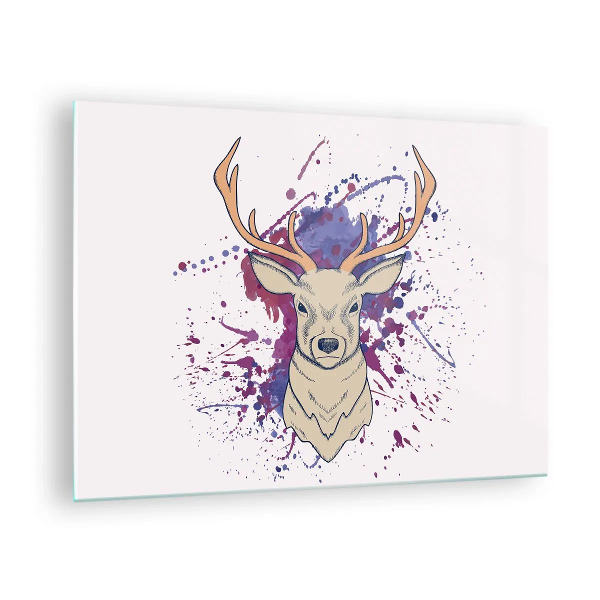 Quadro su vetro - Illustrazione di un cervo con uno sfondo colorato e astratto - 70x50cm - Coraggio ed equilibrio - Decorazione murale moderna per soggiorno e camera da letto ARTTOR