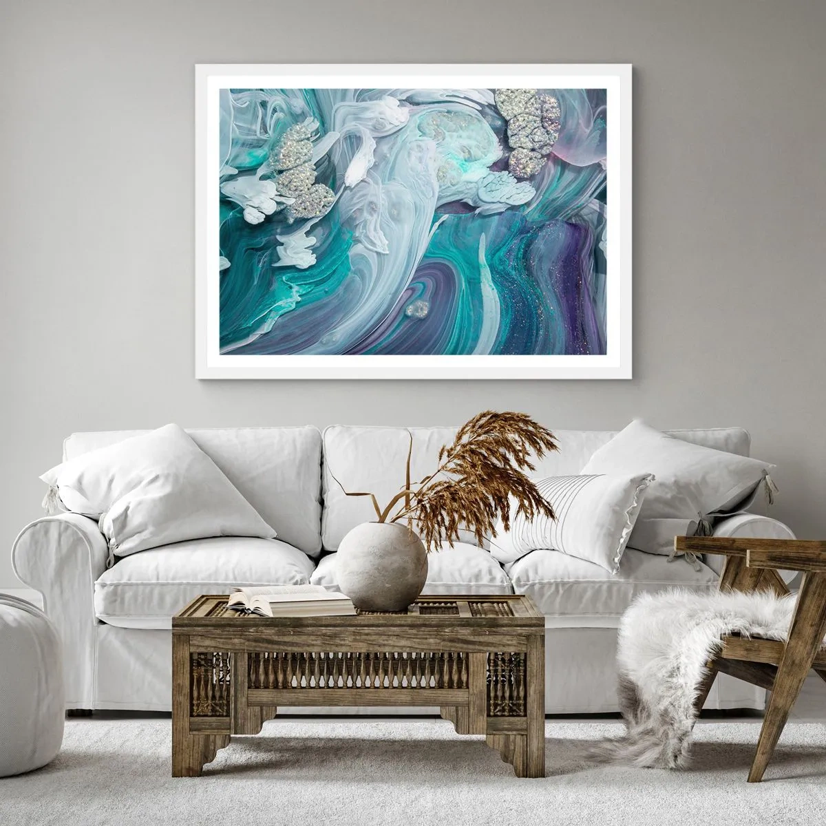 Poster in cornice bianca - Correnti di blu - 50x50 cm