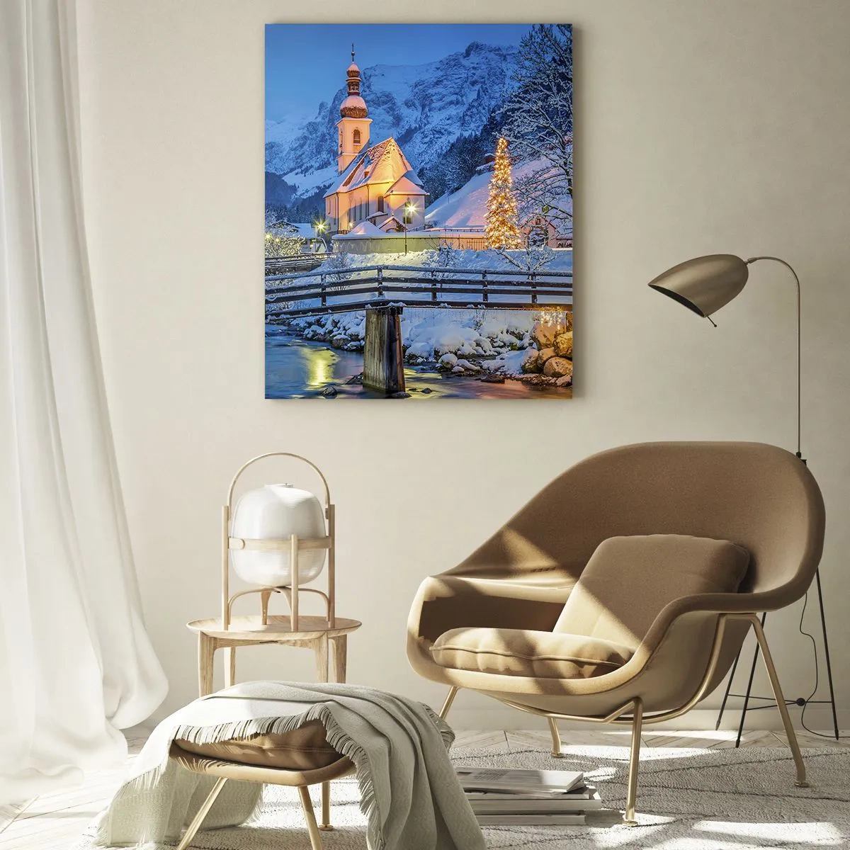 Quadro su vetro - Paesaggio natalizio in un ambiente invernale - 50x70cm - Lo spirito di Natale - Decorazione murale moderna per soggiorno e camera da letto ARTTOR