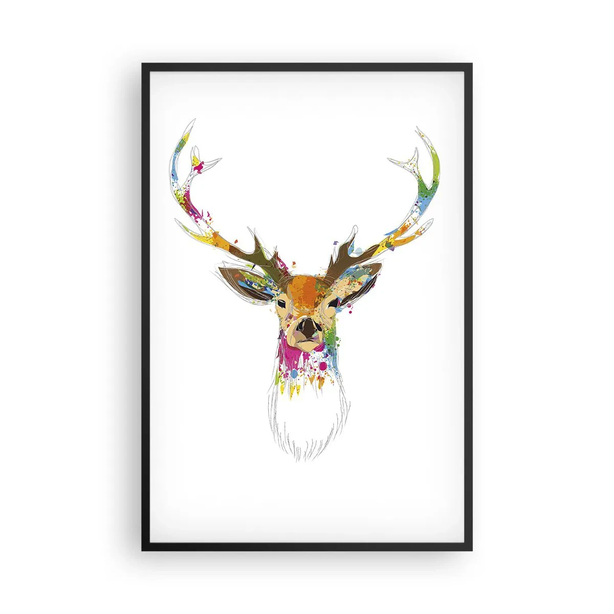 Poster in cornice nera - Mite cerbiatto immerso nel colore - 61x91 cm