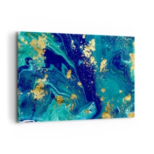 Quadro su tela - Stampe su Tela - Una composizione astratta con accenti blu, verdi e dorati. - 100x70cm - Petali di sole - Decorazione murale moderna per soggiorno e camera da letto ARTTOR