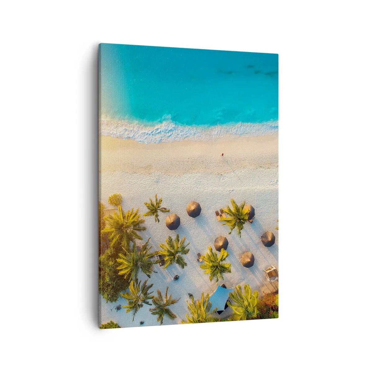 Quadro su tela - Stampe su Tela - Vista di una spiaggia tropicale con palme e mare turchese - 50x70cm - Benvenuti in paradiso - Decorazione murale moderna per soggiorno e camera da letto ARTTOR