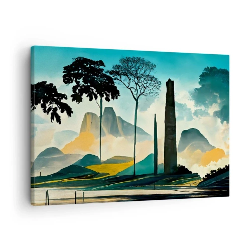 Quadro su tela - Stampe su Tela - Un paesaggio pittoresco con alberi e montagne sullo sfondo - 70x50cm - Sempre più in alto - Decorazione murale moderna per soggiorno e camera da letto ARTTOR