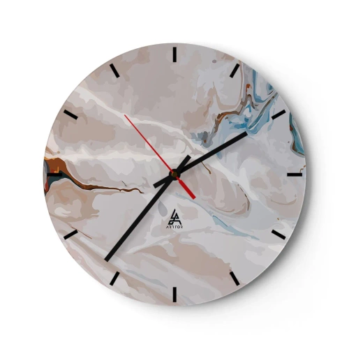 Orologio da parete - Orologio in Vetro - Un motivo astratto con sfumature di blu e marrone su uno sfondo chiaro. - 30x30cm - Meandri blu sotto il bianco - Decorazione murale moderna per soggiorno, cucina e camera da letto ARTTOR
