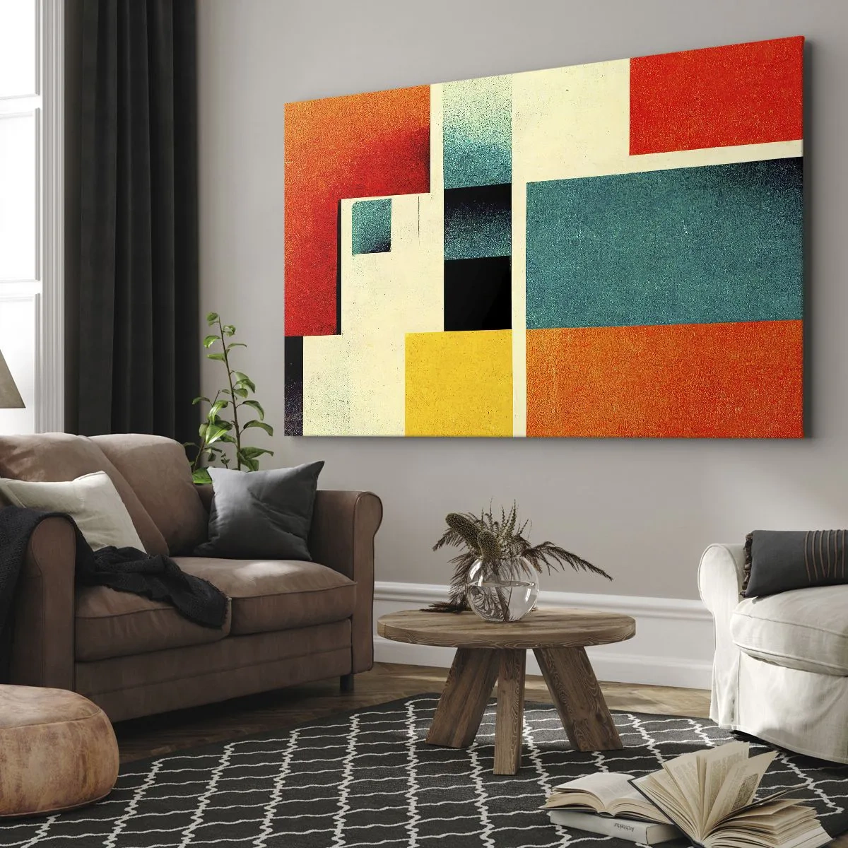 Quadro su tela - Stampe su Tela - Astrazione geometrica con rettangoli e quadrati colorati - 120x80cm - Astrazione geometrica: energia buona - Decorazione murale moderna per soggiorno e camera da letto ARTTOR