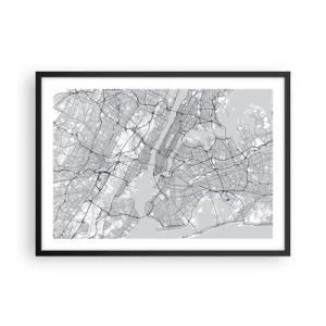 Poster in cornice nera - Una mappa della città in stile minimalista su sfondo grigio - 70x50cm - Anatomia della metropoli - Decorazione murale moderna per soggiorno e camera da letto ARTTOR