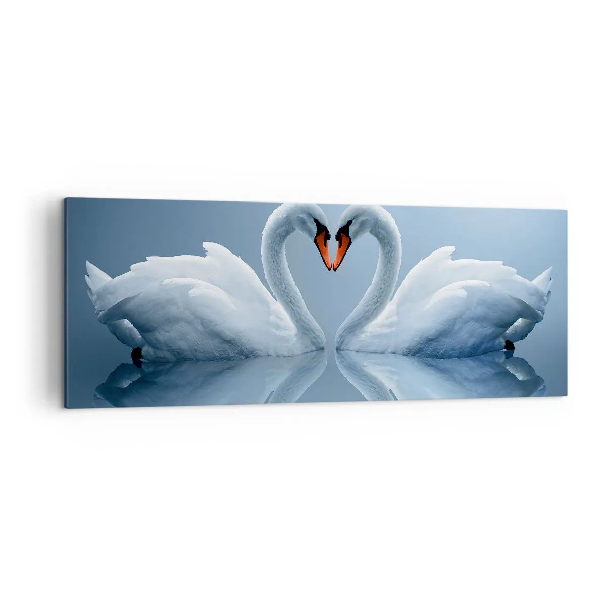 Quadro su tela - Stampe su Tela - Due cigni formano un cuore su una superficie calma dell'acqua - 140x50cm - Il tempo dell'amore - Decorazione murale moderna per soggiorno e camera da letto ARTTOR