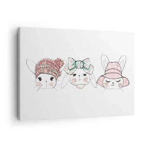 Quadro su tela - Stampe su Tela - Adorabili coniglietti con copricapi color pastello - 70x50cm - Pensierosa, triste, contenta - Decorazione murale moderna per soggiorno e camera da letto ARTTOR