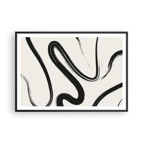 Poster in cornice nera - Linee curve in bianco e nero su uno sfondo chiaro - 100x70cm - Capriccio bianco e nero - Decorazione murale moderna per soggiorno e camera da letto ARTTOR
