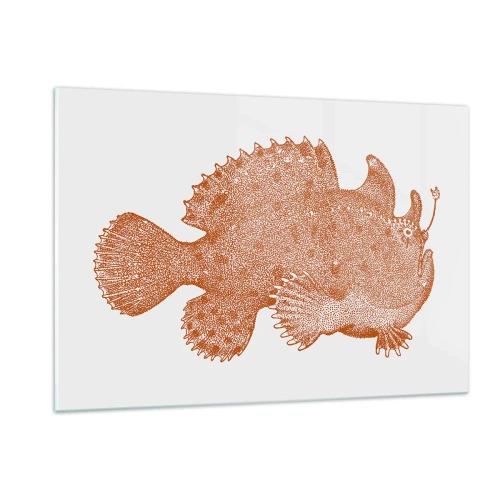 Quadro su vetro - Un disegno arrugginito di un pesce di profondità realizzato utilizzando la tecnica dei punti - 120x80cm - È davvero un pesce - Decorazione murale moderna per soggiorno e camera da letto ARTTOR