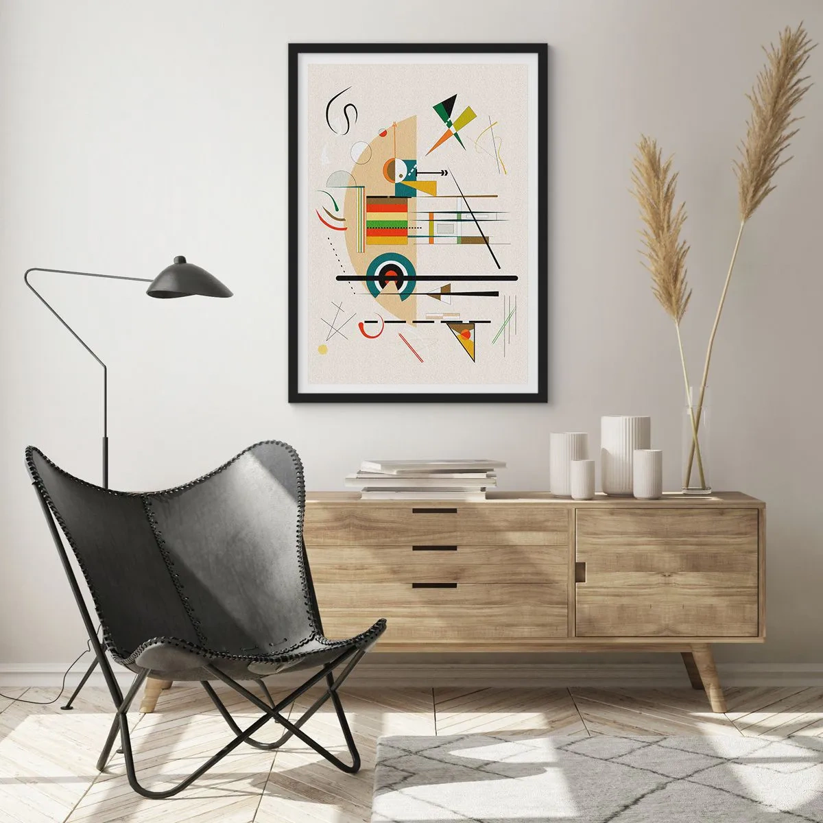 Poster in cornice nera - Composizione geometrica astratta - 50x70cm - E il mondo ride - Decorazione murale moderna per soggiorno e camera da letto ARTTOR