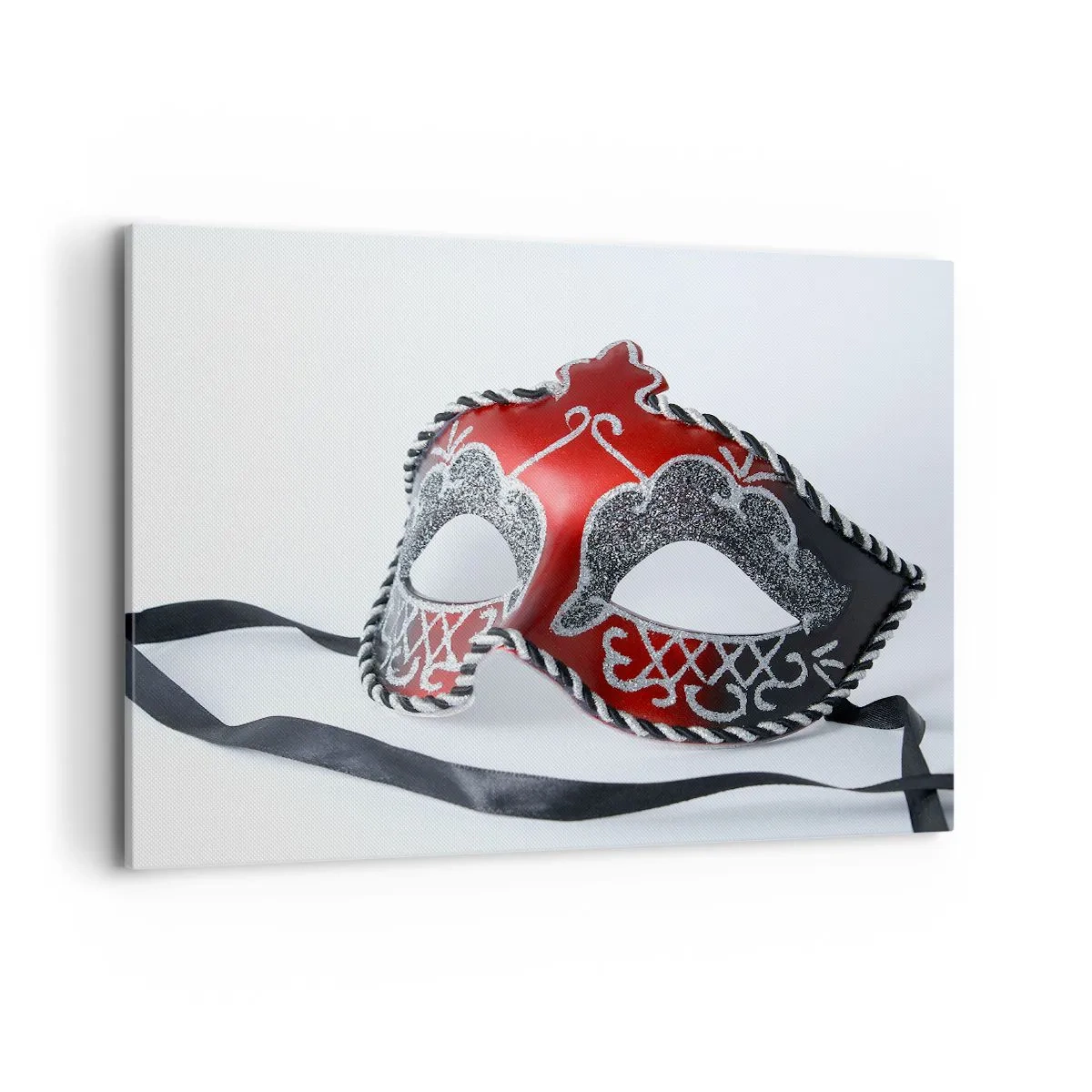 Quadro su tela - Stampe su Tela - Maschera di carnevale rossa su sfondo chiaro - 100x70cm - Invito al ballo - Decorazione murale moderna per soggiorno e camera da letto ARTTOR