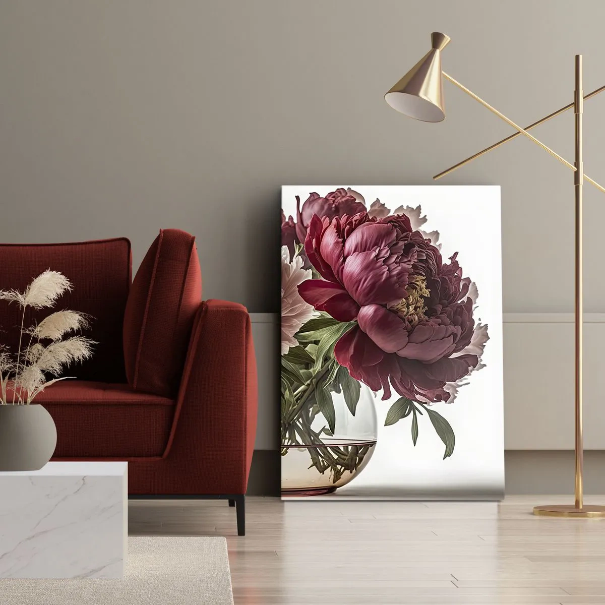 Quadro su tela - Stampe su Tela - Un bouquet di peonie nei toni del rosa e del rosso - 70x100cm - Bellezza in piena fioritura - Decorazione murale moderna per soggiorno e camera da letto ARTTOR