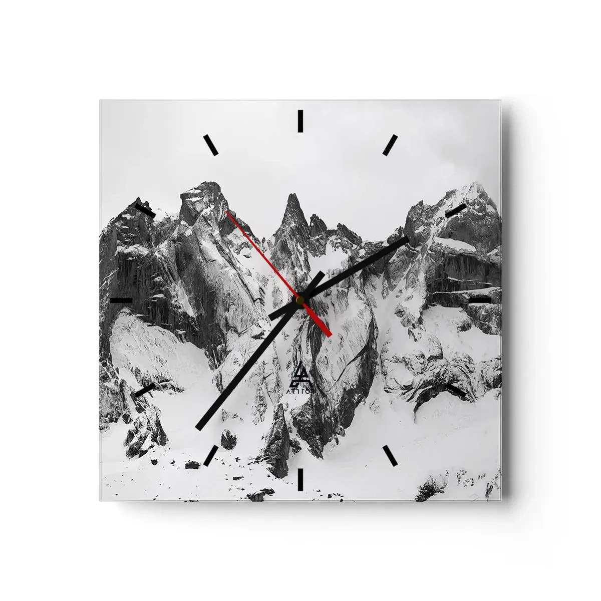 Orologio da parete - Orologio in Vetro - Cime innevate bianche e nere - 30x30cm - Cresta minacciosa di granito - Decorazione murale moderna per soggiorno e camera da letto ARTTOR