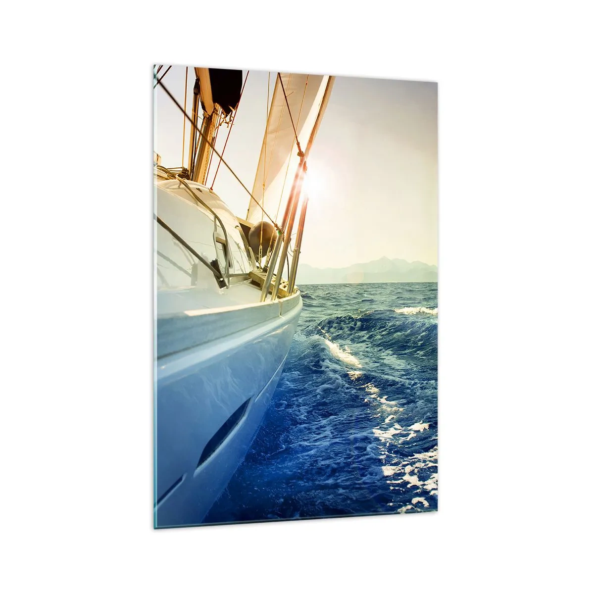 Quadro su vetro - Uno yacht in mare aperto con vista sulle onde - 70x100cm - Verso l'avventura - Decorazione murale moderna per soggiorno e camera da letto ARTTOR